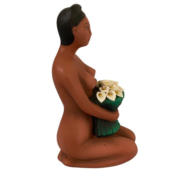 Folk Art Terracotta Lady Of Lilies Figurine Calla Lily - Picture 3 of 7